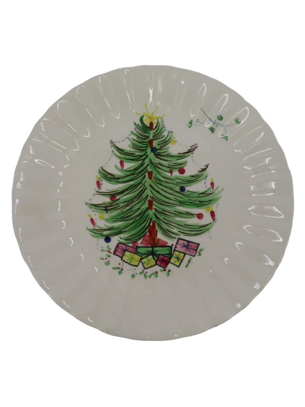 Blue Ridge Christmas Tree With Mistletoe 10.25in Hand Painted Ceramic Plate VTG